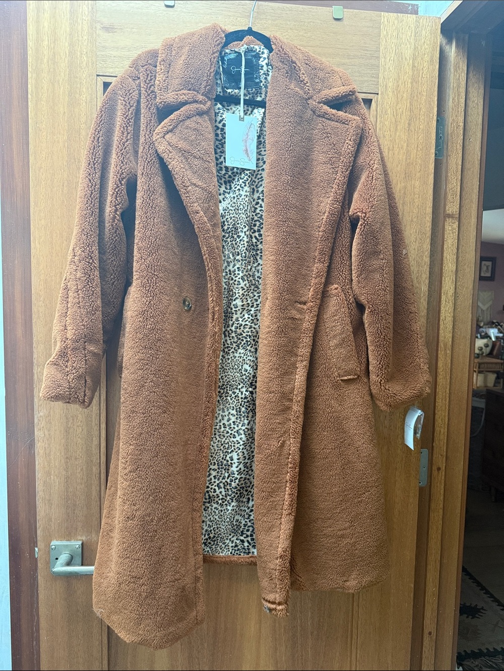 Jessica Simpson Rust Brown Teddy Faux-Shearling Long Coat NWT